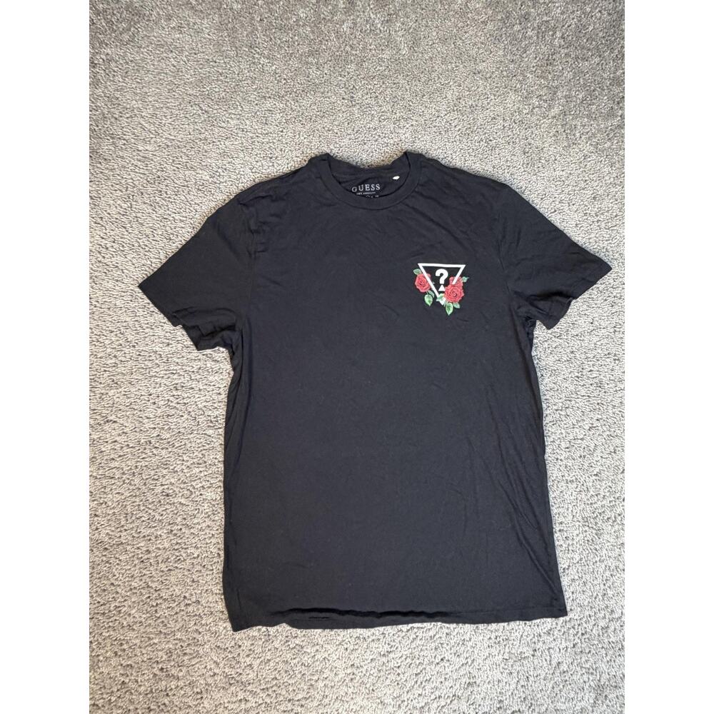 Guess Shirt Mens L Black Rose Graphic Crew Neck Cotton Jersey Lightweight - Picture 7 of 9